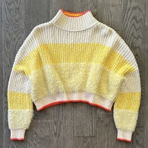 Free People Yellow and Cream Striped Turtleneck Sweater
